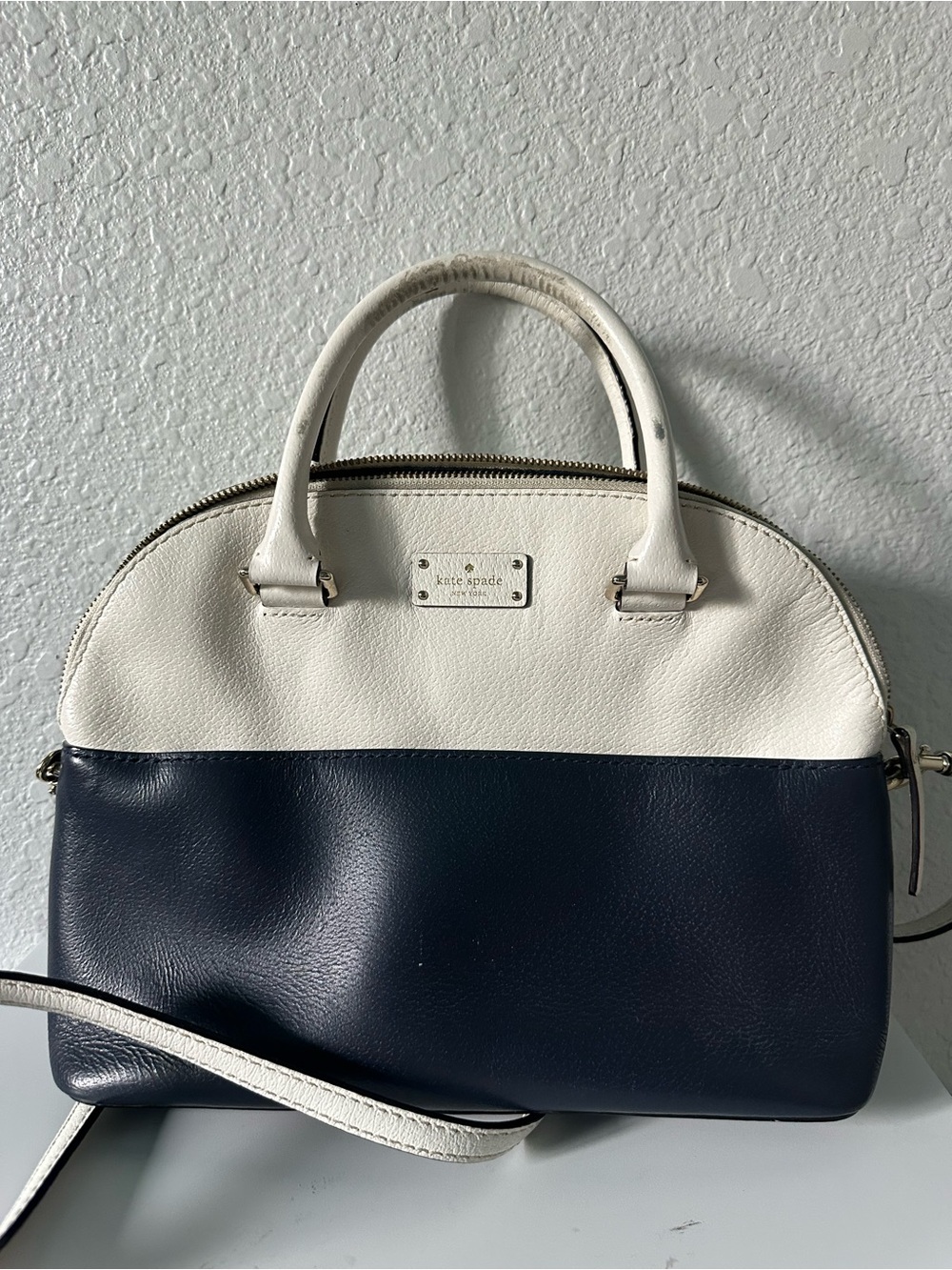 kate spade // White and Navy Two-Tone Dome Satchel